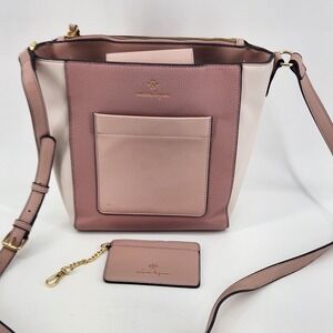 Nanette Lepore Pink Two Tone Pebbled Vegan Leather Crossbody Bag w/ Card Holder